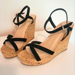 Lulus Women's Black Strappy Wedge Sandals Size 6